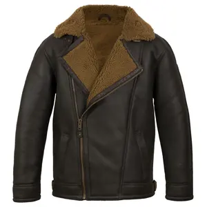 Chaqueta de piloto de piel de oveja marrón óxido para hombre, chaqueta voladora de piel de oveja antigua - Product Image 1