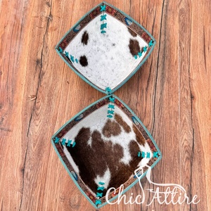 ชามหนังแท้ลายนูนพร้อมหนังวัวแท้3ชุดชามของขวัญแต่งงานถาดสำหรับนำไปจอดแบบตะวันตกลายนูนสีเทอร์ควอยส์ - Product Image 1