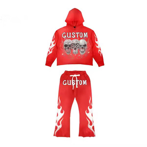 New Custom Graphic Zipper Hoodie and Drawstring Joggers Acid Wash Stone Wash Men's Winter Two Piece Sweatsuits - Product Image 5