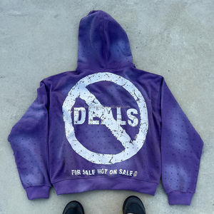 Hombres Algodón 100% Fleece Vintage Stone Wash Oversize Men Hoodie Custom Zip up Hoodie Print Cropped Rhinestone Jacket Hoodies - Product Image 5