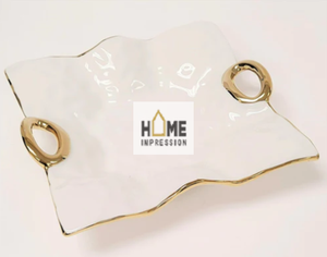 Silver & Gold Flower <b>Edges</b> Luxury Serving Tray Designer Handmade <b>Metal</b> Serving Tray - Product Image 6
