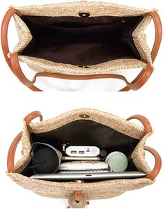 กระเป๋าโท้ทฟางสำหรับผู้หญิง, กระเป๋าสะพายไหล่สไตล์โบฮีเมียนความจุขนาดใหญ่กระเป๋าชายหาดพร้อมซับใน - Product Image 5