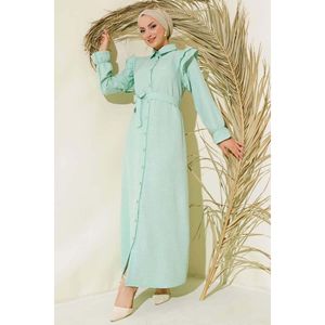 Robe en lin à volants aux épaules Menthe - Product Image 4
