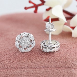 Unique 10k Solid Gold Round Cluster <b>Diamond</b> Halo Earrings Genuine <b>Diamond</b> Stud Earrings With Unbeatable Market Price Worldwide - Product Image 4