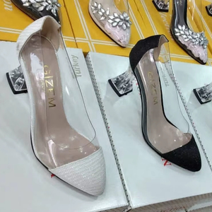 Zapatos de Tacón Alto para Mujer, Color Blanco Piedra, Transparentes, de Cristal, Tacón Cuadrado y Fino de 7 cm, Zapatos de Noche, Serie 36-40, Hechos en Turquía - Product Image 1