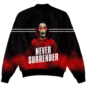 เสื้อแจ็คเก็ตบอมเบอร์แบบสั่งทำสำหรับผู้ชาย พิมพ์ลายเต็มตัว ผ้าโพลีเอสเตอร์ เสื้อแจ็คเก็ตวาร์ซิตี้ ผลิตแบบ OEM - Product Image 4