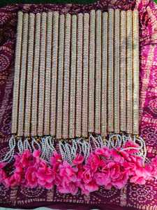 Perla con flor Rosa Dandiya Sticks Pareja Dandiya Par Borla Dandiya stick Favor de la boda Navratri Garba Dance - Product Image 5