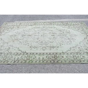Alfombra de lana verde vintage de 5,7x9,7 pies, retales turcos, tejido plano, alfombra para sala de estar, 4m de ancho con respaldo de látex - Product Image 3