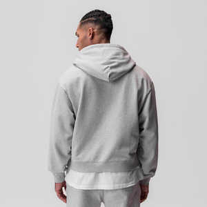 OEM Sweats à capuche gris chiné surdimensionné respirant 100% coton pour hommes, poids lourd 480GSM, éponge française, unisexe, logo personnalisé - Product Image 3