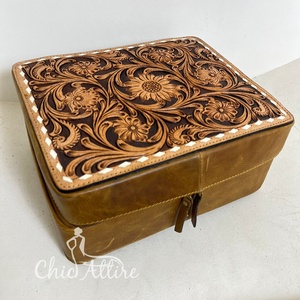 Luxe en gros bijoux cadeau mallette de rangement grand collier boucle d'oreille Bracelet anneau organisateur en cuir repoussé à la main voyage boîte à bijoux - Product Image 1