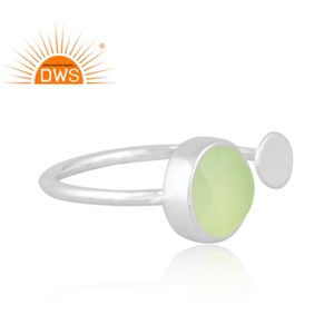 Hot selling fine sterling silver natural Prehnite Chalcedony gemstone <b>adjustable</b> <b>ring</b> custom jewelry manufacturer - Product Image 2