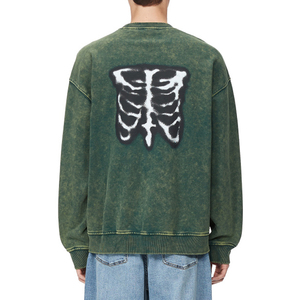 Sudadera informal de invierno de gran tamaño con hombros caídos y lavado ácido de algodón 100% personalizada para hombre, Jersey desgastado con diamantes de imitación - Product Image 4