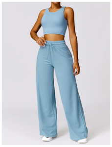 Ropa deportiva personalizada OEM, traje de 2 piezas, camiseta sin mangas deportiva, conjunto de pantalones acampanados de pierna ancha, ropa de entrenamiento personalizada, gimnasio, Fitness, conjunto de Yoga para mujer - Product Image 5