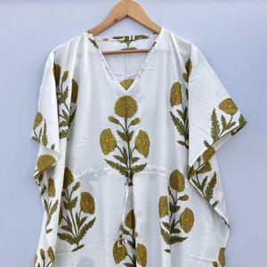 Algodón indio floral Kaftan largo Maxi vestido para mamás playa cubierta y ropa de dormir con bikini cubierta estilo casual - Product Image 1