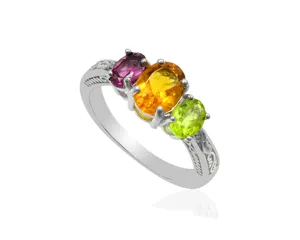 Natürlicher Citrin Peridot & Rhodolite Granat Ehering 925 Sterling Silber Drei Edelstein Ring Handmade Fine Jewelry Großhändler