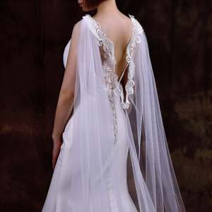 Bridella BVG85-IY3 Ivory Lace & Mesh Knitted <b>Shawl</b>-Soft Drape for <b>Weddings</b> & Formal Events - Product Image 6