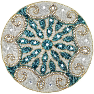 DISEÑADOR MUY ATRACTIVO DECORACIÓN DEL HOGAR NUEVO ESTILO FORMA REDONDA CON CUENTAS A MANO MESA BORDADA A MANO-FABRICANTE DE DISEÑO DE ESTERAS - Product Image 1