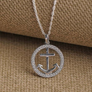 NOVAMART Fine 925 Sterling Silver Anchor Pendant Halo Rhodium Plated <b>Necklace</b> <b>Chain</b> Trendy Christian for Gift Zircon Diamond Pea - Product Image 2