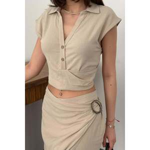 Mink <b>Linen</b> Shirt And Skirt Set - Mink - Product Image 4