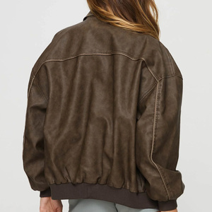 Chaqueta Bomber de cuero personalizada con logotipo estampado bordado para hombre y mujer proveedor de ropa de abrigo de invierno informal Vintage - Product Image 5