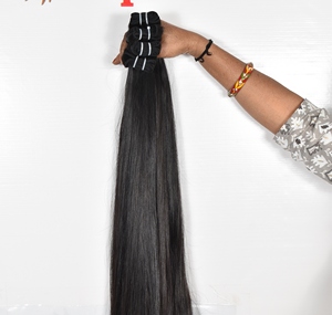 Extensiones de cabello humano virgen recto rizado negro natural para mujer joven Remy al por mayor estilo de onda natural tejido de templo indio - Product Image 6