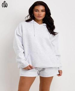Conjunto corto de Sudadera con capucha de gran tamaño para mujer, traje de chándal de Hip Hop para mujer, conjuntos de mujer de punto sólido Vintage - Product Image 1