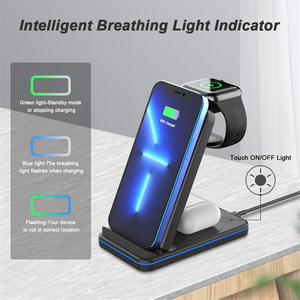Fábrica OEM/ODM CE Rhos portátil de escritorio rápido 15W cargador inalámbrico soporte 3 en 1 para Iphone <span class=keywords><strong>Android</strong></span> - Product Image 2