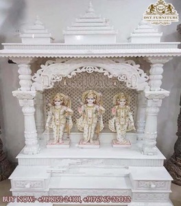 การออกแบบ Mandir สีขาวที่ทันสมัยพร้อมตู้ที่กว้างขวางซื้อไม้สักวัดไม้สำหรับห้อง pooja ดู OM หินอ่อนตกแต่งวัดไม้ - Product Image 4