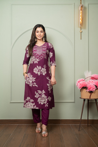 Heavy Designer Rayon Printed and Zari Sequence Work Straight <b>Kurti</b> With Pant and Dupatta Set Ready to Wear - Product Image 4