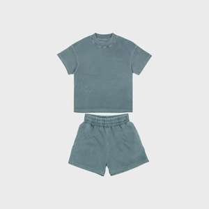 T-shirt deux pièces graphique d'été décontracté pour hommes et short en coton délavé au soleil Style délavé à l'acide Prix raisonnable - Product Image 2