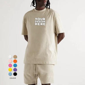 ชุดเสื้อสเวตเตอร์คอกลมแขนสั้น2ชิ้นสำหรับผู้ชายชุดเสื้อยืดกางเกงขาสั้นพิมพ์ลายสำหรับฤดูร้อน - Product Image 1