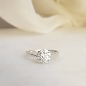 新到时尚圆形切割辉石光环订婚戒指仿古花卉结婚戒指GRA认证钻石首饰