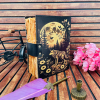 Grand Grimoire Vintage Fait Main en Cuir Rigide, 400 Pages, Motif Renard, Journal Classique, Cadeau Tendance pour Écriture sur le Thème des Animaux