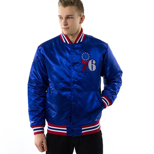 Chaqueta de bombardero de invierno para hombre al por mayor, elegante diseño callejero de satén con cuello levantado acanalado, cremallera negra, forro de poliéster de una capa - Product Image 4