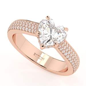 1.50CT Forma de corazón Laboratorio Crecido Diamante Anillo de compromiso Diamante Oculto Halo/Pavé Anillo de bodas Corazón Anillo de diamante - Product Image 1