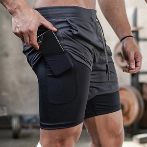 Pantalones cortos de gimnasio para hombre cómodos OEM 2 en 1 pantalones cortos transpirables para correr con bolsillo interior con logotipo personalizado con patrón - Product Image 5