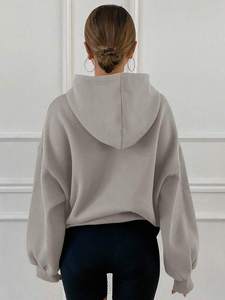 Sudadera con capucha de gran tamaño gris claro para mujer, jersey de lana de algodón, sudadera holgada con hombros caídos, ropa de calle informal de invierno de manga larga - Product Image 2