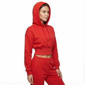 Sweat-shirts à capuche pour femmes en molleton de coton lourd, coupe courte, taille large, style élégant, épaules tombantes, prix de gros - Product Image 2