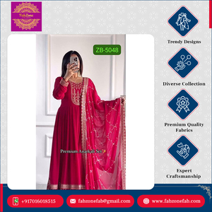 Lujoso Conjunto de Vestido Anarkali Tradicional Indio con Dupatta para Mujer, Nuevo Diseño, Fabuloso Bordado en Georgette Sintética, Especial para Bodas - Product Image 2