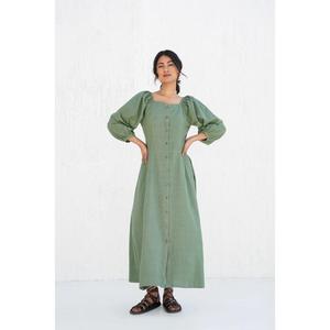 Robe décontractée d'été pour femmes, à manches courtes, col en V, boutonnée sur le devant, longueur au sol, couleur unie, 100% coton, imprimé floral, streetwear - Product Image 1