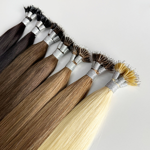 Straight European Hair Nano Ring Remy Double Drawn <b>Bead</b> Tip Natural Color Micro Loop Tape-In Hair Extensions - Product Image 5