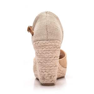 <span class=keywords><strong>Alpargatas</strong></span> de mujer con suela de yute y logotipo personalizado OEM, sandalias de cuña con correa en el tobillo y punta redonda - Product Image 6