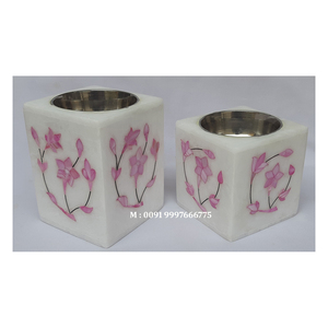 Quemador de Incienso de Mármol Natural de Diseño Único y Lujoso con Incrustaciones de Nácar Rosa, Forma Cuadrada con Superficie Brillante, Ideal para Regalo - Product Image 2