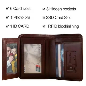 Custom Logo Genuine Leather Men's <b>Wallet</b> Bifold Card Holder with ID Window and Coin Pocket Personalized Male Purse - Product Image 4