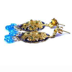 ชุดสำหรับงานแต่งงาน925เงินสเตอร์ลิงชุบทองสีน้ำเงินบุษราคัมและพลอย tsavorite ที่ไม่ซ้ำกันสำหรับสุภาพสตรีชุดต่างหู - Product Image 3