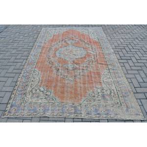 Alfombra tradicional de lana de retazos naranja y azul, 6x9ft, estilo turco Tabriz, alfombra de sala de estar, látex para pasillo, rompecabezas rectangular - Product Image 1