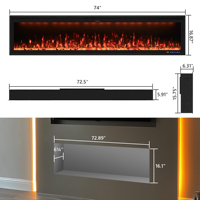 Cheminée électrique intelligente moderne de 74 pouces flamme LED 1500W chauffage mural WiFi App commande vocale CE ETL certifié utilisation dans les hôtels