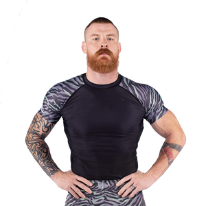 Gym Wear <b>Compression</b> <b>Shirts</b> For Men's <b>Black</b> Color Sublimation Sleeve Short Sleeves Polyester Spandex Rash Guards - Product Image 1