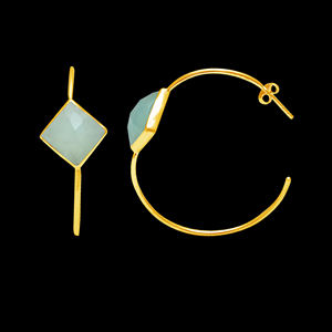 Calcédoine Aqua naturelle 12x12mm carré 925 boucles d'oreilles créoles en argent 7.49 gms Boho designer pierres précieuses faites à la main boucles d'oreilles créoles en argent - Product Image 3