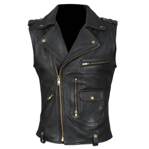 Chaqueta de Motociclista para Hombre, de Cuero Genuino Grueso, Estilo Desgastado, Sin Mangas, Corte Ajustado, con Protectores de Nivel 1/2 CE - Product Image 1